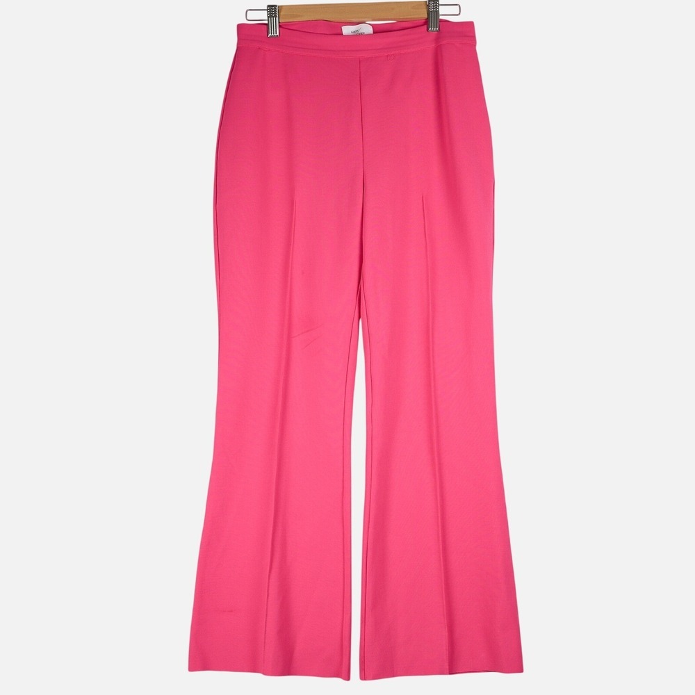 Grey Ven Pink Flare Leg High Rise Pleated Trousers MD Hot Pink